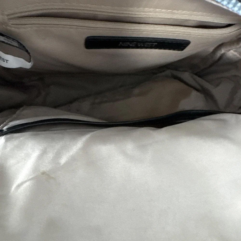 Nine West Color block Mini Backpack Beige, Black, & Cream